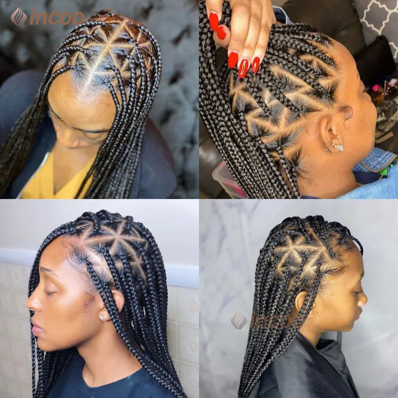 Full Lace Braided wigs 360 Lace Front Box Braids Wig With Baby Hair Triangle Knotless Synthetic Braided Wigs For Black Women 24"