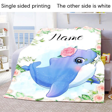 Custom Name Blanket Kawaii Baby Girl Boy Kids Personalized Blankets Cartoon Animal Cute Soft Flannel Throw Blanket Birthday Gift