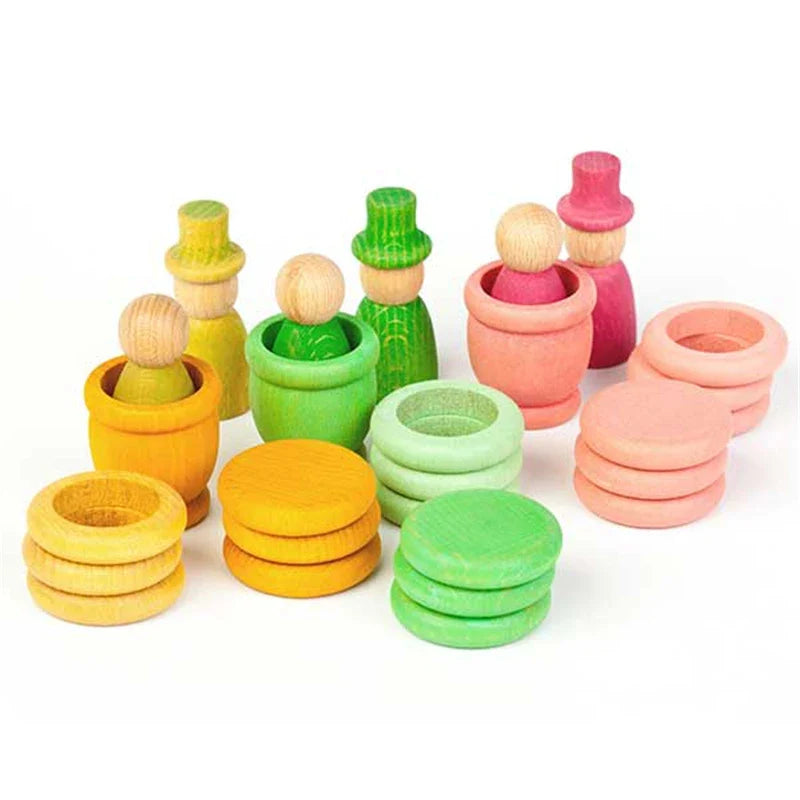 Large Wooden Rainbow Stacker Blocks Nordic Toys Loose Parts Play Wood Blocks Kids Peg Dolls Educational Toys for Children