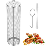 BBQ Grill Basket Barbecue Grill Grate Camping Cookware Stainless Steel Mesh Cylinder Washable for Grilling Vegetables Meat