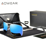 AOWEAR Men's Polarized Mirrored Sunglasses for Men Women Luxury Quality Retro Rectangle UV400 Driving Sun Glasses gafas de sol