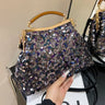 2023 Elegant Women Glitter Sequin Shell Clip Evening Clutch Purple Gold Bling Messenger Bags Luxury Designer Wedding Handbags