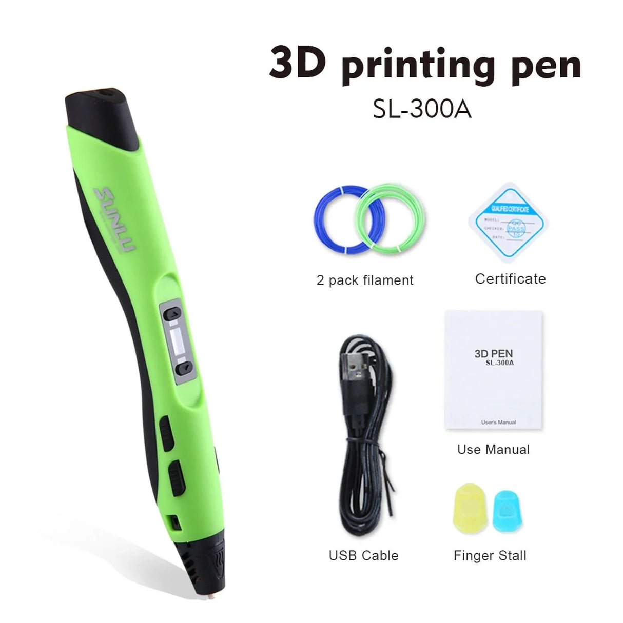 Creative 3D Drawing Pen by SUNLU - SL-300A with Dual Temperature Settings for Kids and Adults, Compatible with PLA/ABS/PCL Filaments