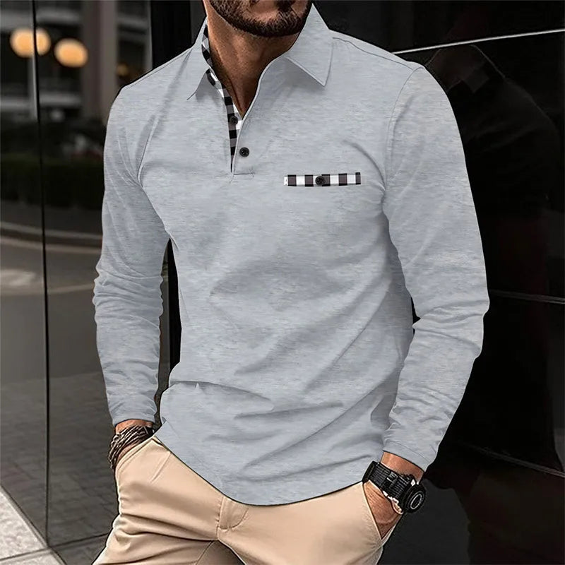 Autumn KPOP Fashion Style Harajuku Slim Fit Tops Loose Casual All Match Tshirts Lapel Lattice Patchwork Long Sleeve POLO Shirt