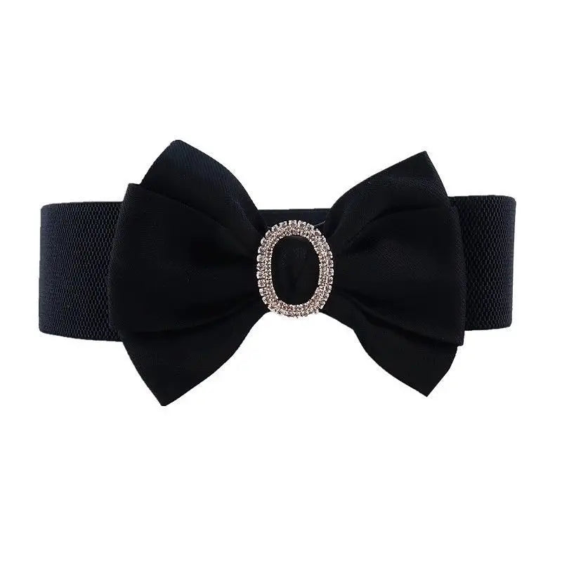 Diamond Glitter Bow Tie Waistbelt for Girls with Bowknot Rhinestone Wide Waist Belt for Dress Match Elastic Waist Seal