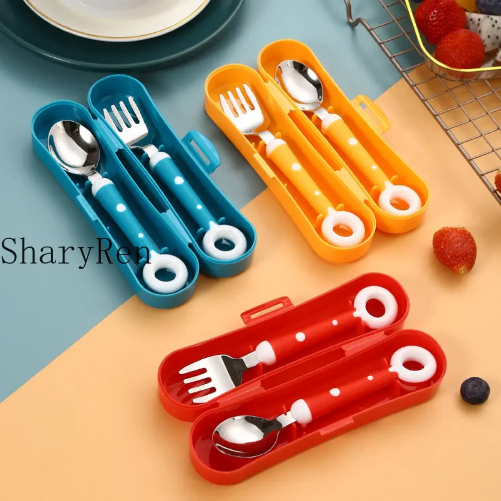 Baby Gadgets Lollipop Baby Spoon Fork Children Utensil Stainless Steel Toddler Dinnerware Cutlery Infant Feeding Tableware Set