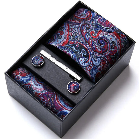 Brand Mix Colors Wholesale Silk Wedding Present Tie Pocket Squares Cufflink Set Necktie Box Floral Red Fit Group