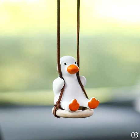 Gypsum Cool White Swing Duck with Sunglasses Automoblie Decor Car Rearview Mirror Ornaments Creative Duck Auto Decoration