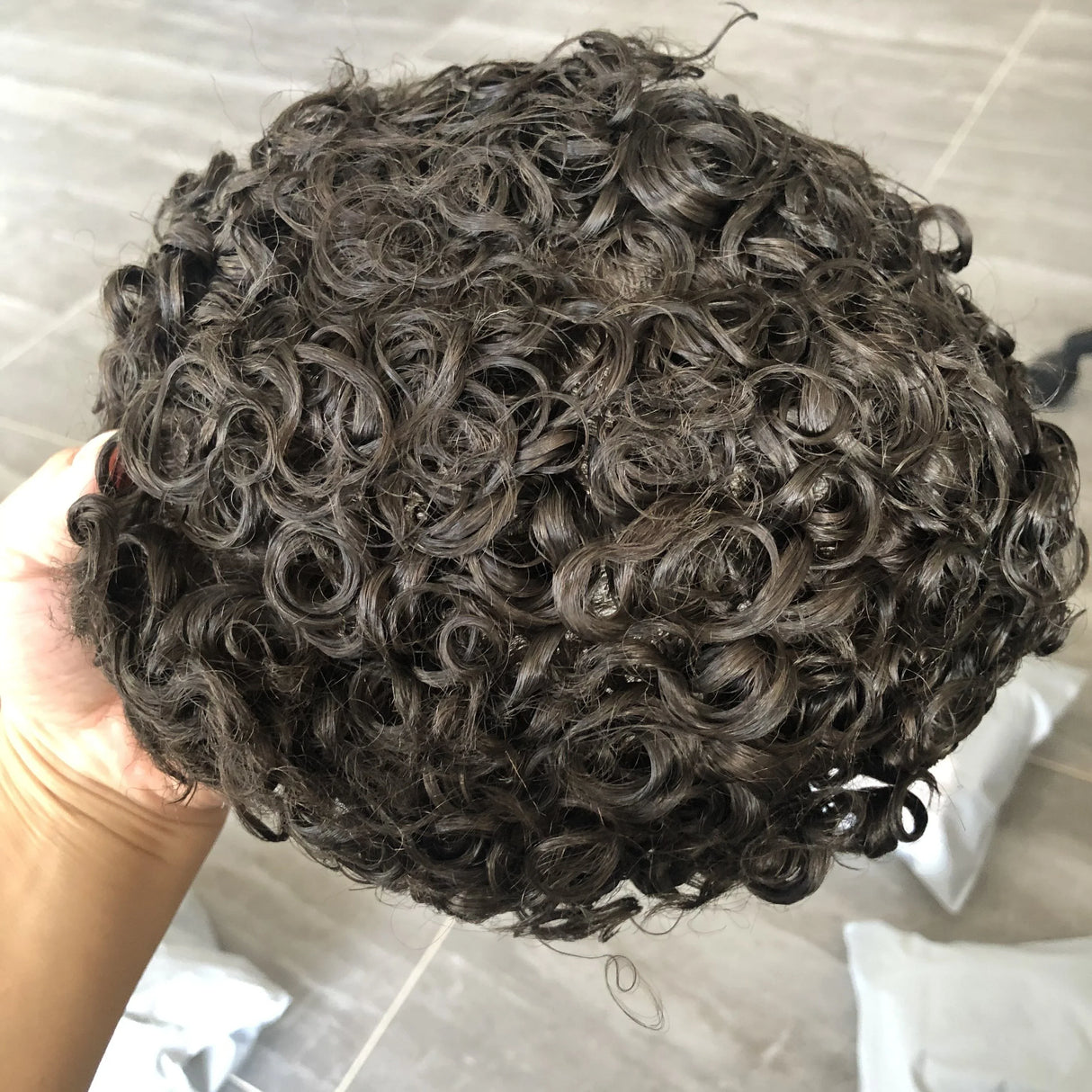 Undetectable Afo Man Jet Black 18mm Curly Micro Skin Base Men Toupee Natural Hairline Man's Curly Human Hair Prosthesis System