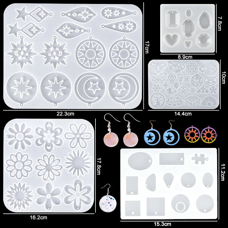 Resin Molds Silicone Kit with Epoxy Resin Supplies Dried Flowers Foil Flakes Necklace Cord Earring Hooks for DIY Jewelry Making