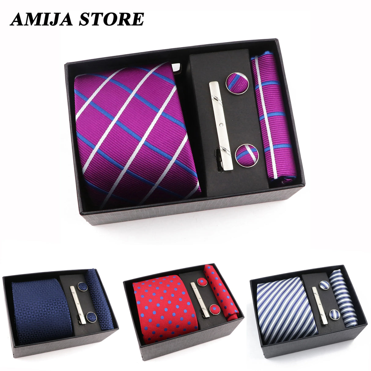 Men's Tie Gift Box With Neckties Handkerchiefs Cufflinks Tie Clips  Plaid Dot 5-Piece sets Group Business Wed Festival Formal Ti