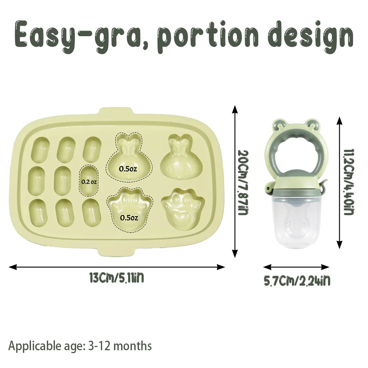 Baby Popsicle Molds with Baby Fruit Feeder Baby Food Freezer Tray Baby Food Storage Containers Silicone Ice Cube Trays Freezer