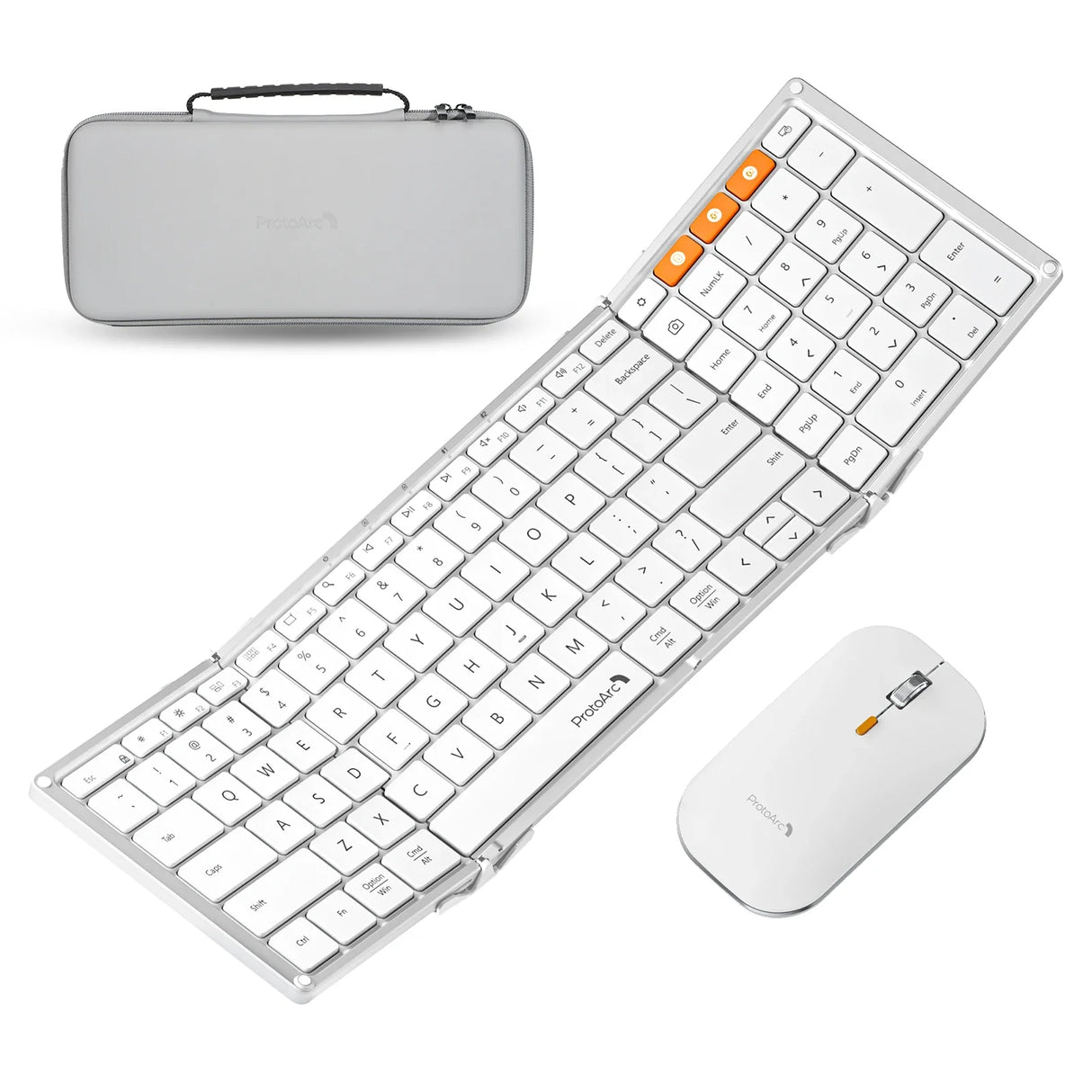 ProtoArc XKM01 Tri-Fold Bluetooth Wireless Keyboard and Mouse Combo Protable Slim 2.4g Full Size 105 Key Foldable Keyboards