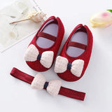 0~18M Cute Bowknot Newborn Baby Shoes Headband Set Anti Slip Toddler Infant First Walker Baby Girls Newborn Soft Sole Pink Shoes