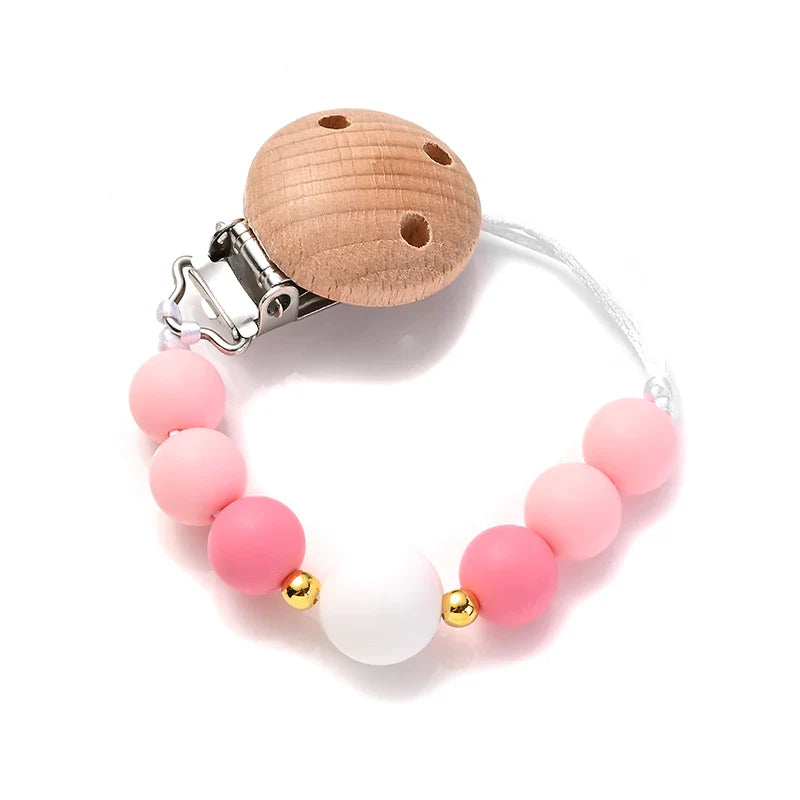 Baby Wooden Pacifier Clips Round Silicone Teether Beads Nipple Chain For Nursing Toys Gift Dummy Holder Chain BPA Free