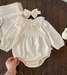 2PCS Spring Lace Collar Waffle Infant Baby Girl Bodysuit With Headband One Piece Romper for Newborns Cute Princess Set Clothing