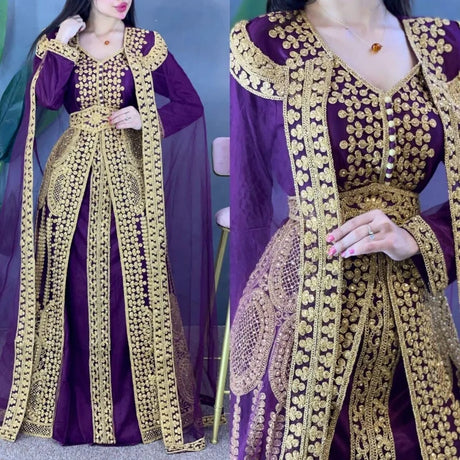 Yellow Eid Moroccan Kaftan Farasha Georgette Jilbab Dress European and American fashion trends