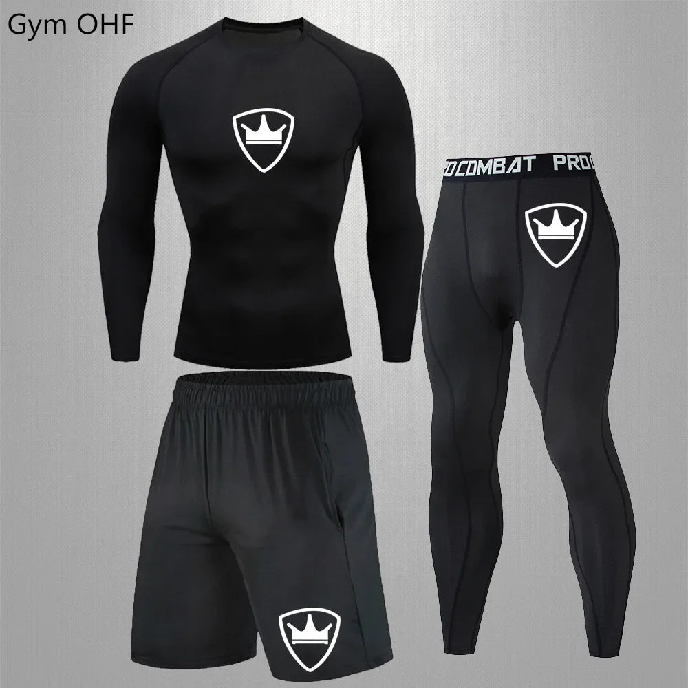 MMA rashgard Men's Sports Suit male Quick drying Sportswear Compression Clothing Fitness Training kit Thermal Underwear legging