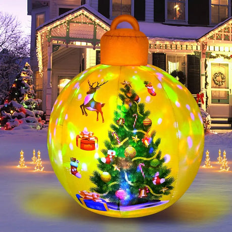 Light up Inflatable Christmas Ball with Air Blower Christmas Decoration Outdoor Blow up Xmas Ornaments Outside with LED Lights