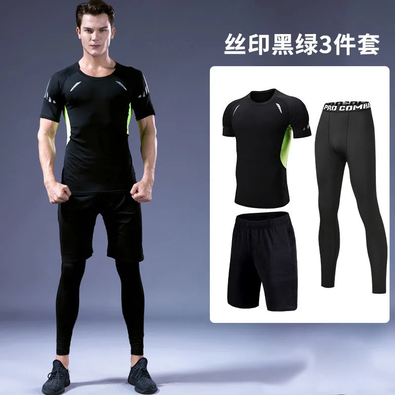 Quick-drying tights set men's running fitness training clothes cycling sports thermal underwear high elastic leggings