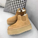 Suede Flats Women Ankle Snow Boots Platform Warm Winter Casual Shoes 2024 New Fashion Womens Thickened Short Plush Chelsea Boots