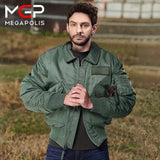 Men’s Bomber Jacket Classic Lightweight Flight Jackets Warm Comfortable Water Resistant Red Ribbon Sleeve Shirring Coat