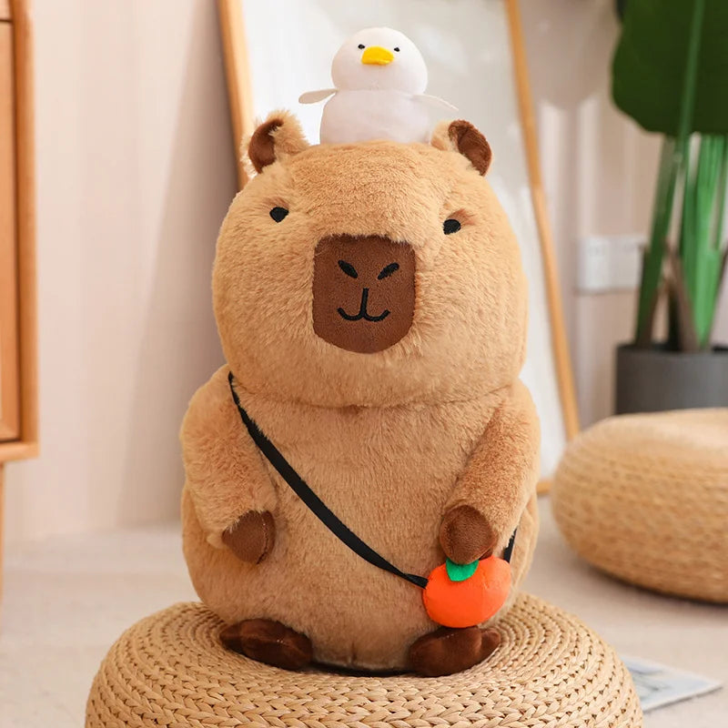 Capybara Plush Toy Simulation Capibara with Fruits Fluffy Doll Stuffed Animals Bubble Pendant Funny Gift for Christmas