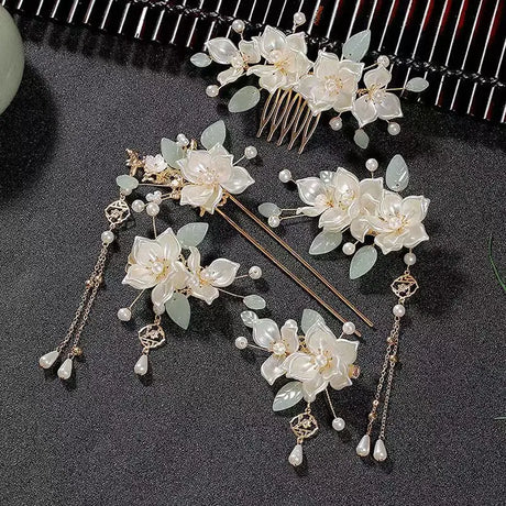 Chinese Hanfu Hair Accessories Set Long Fringed Vintage Hairpins Flower Handmade Hair Sticks For Women Traditional Retro Jewelry