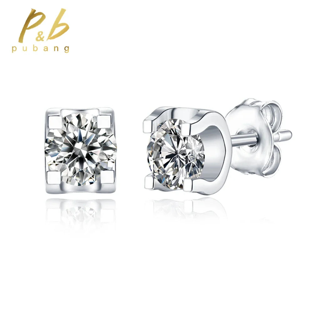 PuBang Fine Jewelry 925 Sterling Silver Sparkling 0.5CTx2PCS GRA Moissanite Diamonds Stud Earrings for Women Men Gifts Wholesale