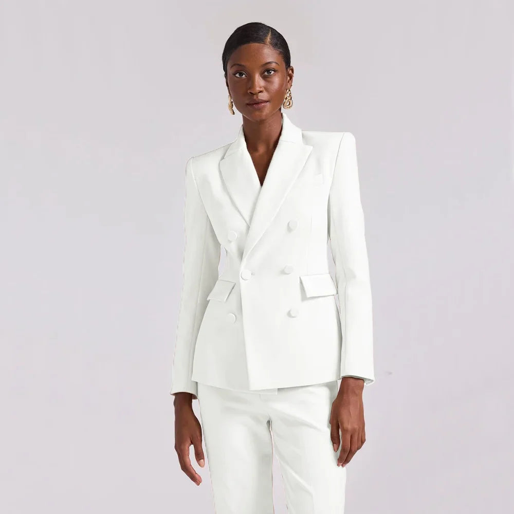 Business Suit for Women Suits Sets 2023 Women's Two-piece Suit Serge Double-breasted Slim Fit Chic and Elegant Woman Pants Set