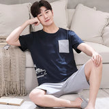 Cartoon Mens Nightwear Summer Comfortable Sleepwear Sleeping Tops Shorts 2 Pieces Pijamas Set Man Leisure Homewear Male Dropship