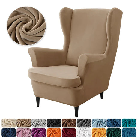 Velvet Wingback Chair Covers Stretch Wing Armchair Cover with Seat Cushion Cover Elastic Sofa Slipcovers Solid Color Sofa Covers