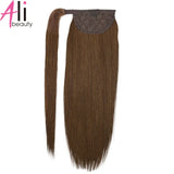 100% Human Hair Ponytail European Straight 120gram Wrap Around Clip In Pony Tail Machine Remy Hair 12-26 Inches ALI-BEAUTY