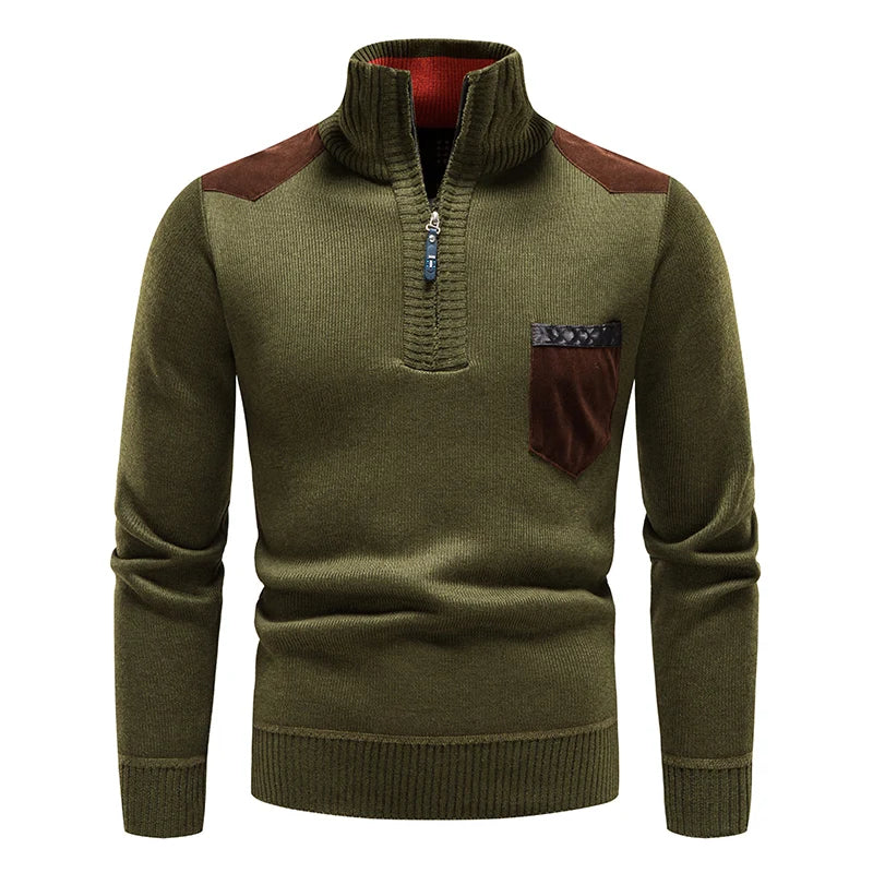 Top Quality Men's Fleece Sweater Half Zipper Up Jerseys Autumn Winter Turtleneck Y2K Sweatshirts Jumpers Male Brown Polo Shirts