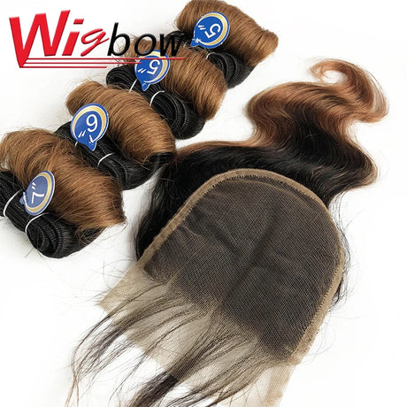 Blonde Bundles With Closure Short Human Hair Braizlian Curly Bundles With 4x4 Lace Closure Ombre 4+1 Bundles T1B 30 27 Bug