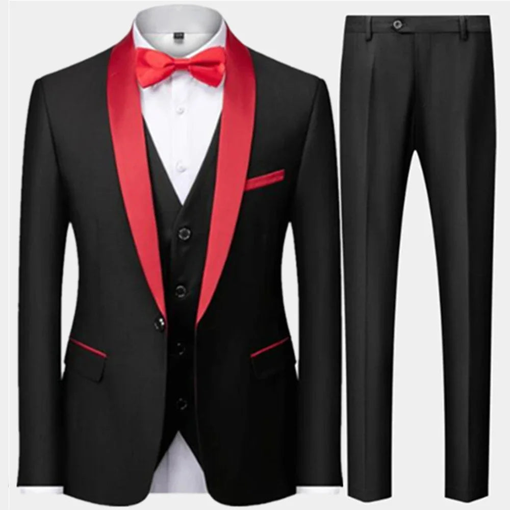 Men's British Style Slim Suit 3 Piece Set Jacket Vest Pants / Male Business Gentleman High End Custom Dress Blazers Coat  S-6XL