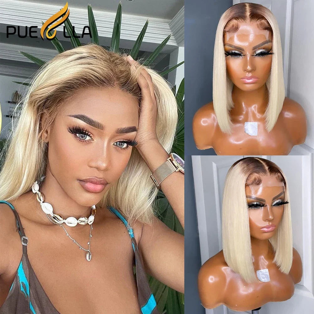 Ombre Honey Blonde New 13x4 Lace Front Short Bob Wig Transparent Pixie Cut Grey 613 Human Hair 13x6 Frontal Wigs For Women