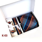 6-piece Set Classic Printed DotsTies for Men Kerchief Square Cufflinks Brooch Tie Clip Bussiness Wedding Party Suit Gift Box Set