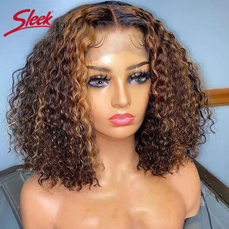 Brazilian Deep Curly Bob Hair Wigs Natural Black Color Brazilian HD Lace Front Part 13x6 Transparent T Lace Highlight Hair Wigs