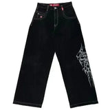 JNCO Jeans Y2K Mens Streetwear Harajuku Hip Hop Retro Skull Embroidered Baggy Jeans New Gothic High Waist Wide Leg Trousers