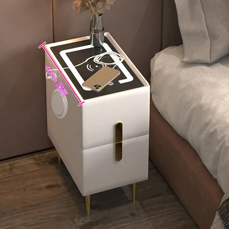 Smart Bedside Table Modern Style Bedroom Simple Wood Bedside Table With Wireless Charger Center Rustic Nachttisch Furniture