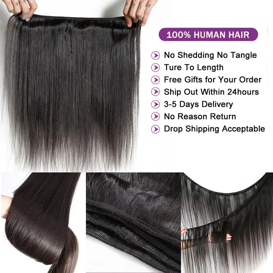 Straight Human Hair Bundles 100% Human Hair Bundles Natural Black Cheap Human Hair Bundles Extension 32 Inch Wholesale Bundles