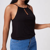 Plus Size Sexy Hater Neck Summer Casual Top Women Tie Detail Keyhole Front Work Office Tank Female Large Size Beach Cami 6XL 7XL