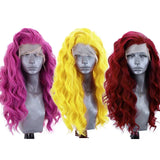 AIMEYA High Temperature Fiber Lace Wigs for Women Pink Hair Synthetic Lace Front Wig Long Hair Wavy Wigs Heat Resistant Cosplay