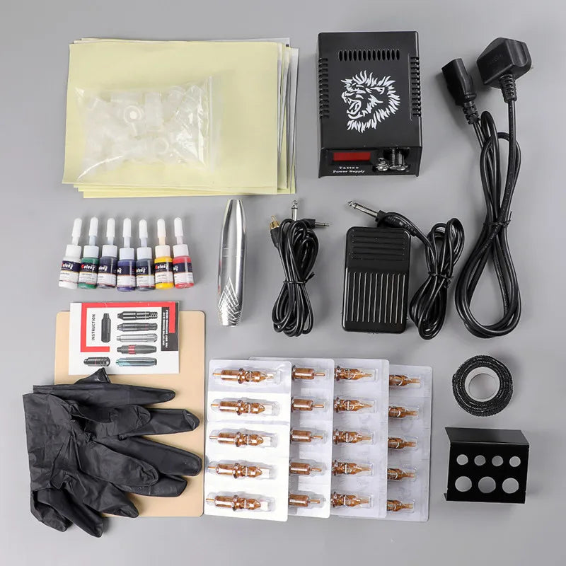 Professional Tattoo Machine Kit Tattoo Power Supply Rotary Pen With Cartridge Needles Permanent Make-up Machine Tattoo Body Art