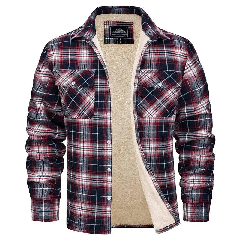 MAGCOMSEN Men's Fleece Plaid Flannel Shirt Jacket Button Up Casual Cotton Jacket Thicken Warm Spring Work Coat Sherpa Outerwear