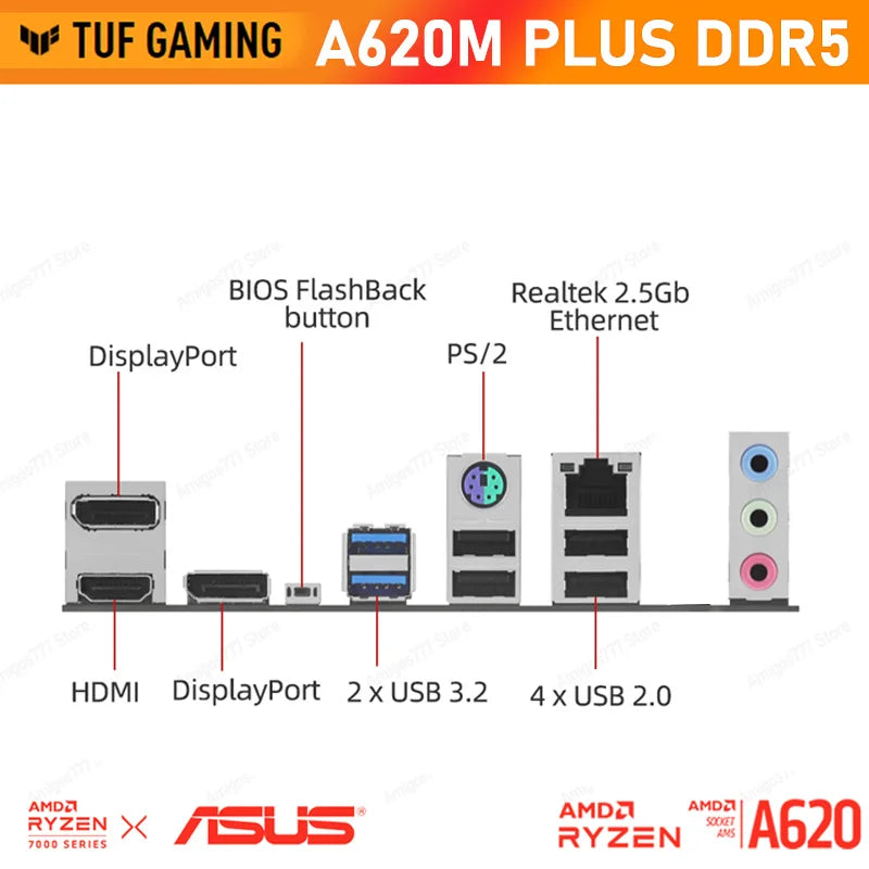 AMD AM5 R5 7600X CPU + ASUS TUF GAMING A620M PLUS Mainboard Suit RAM Kingston DDR5 Memory 6000MHz 32GB Gamer DIY Ryzen Kit New