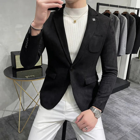 Deerskin Leather Jacket Blazer Men Casual Slim Fit Blazer Hombre Suit Leather Jacket Men Terno Masculino Men Clothing 6 Color