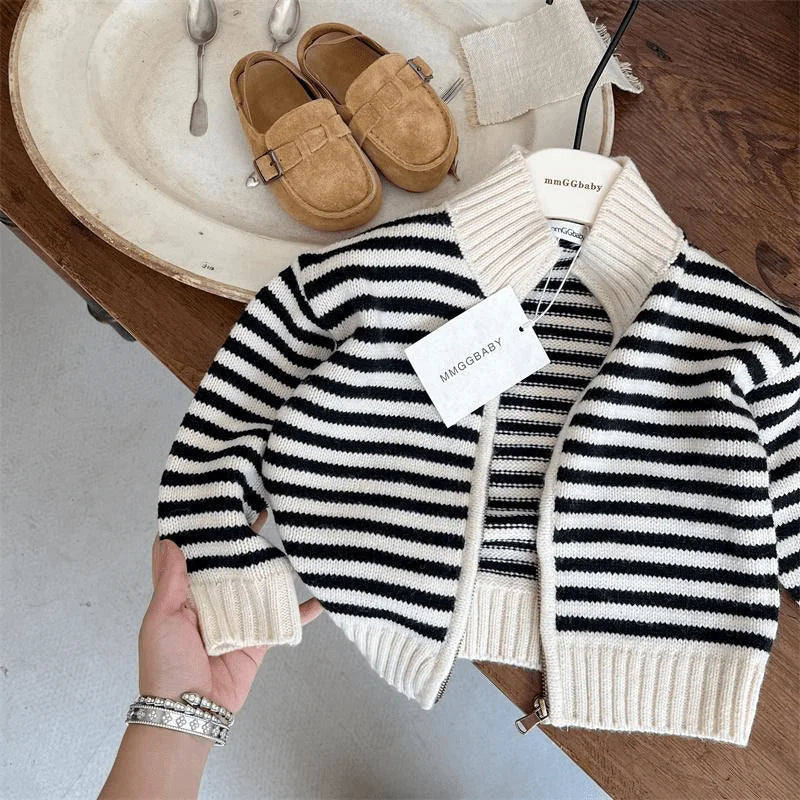 Newborn Baby Girl Boy Striped Jacket Infant Toddler Child Long Sleeve Knitted Cardigan Casual Zipper Sweater Baby Clothes 3M-2Y