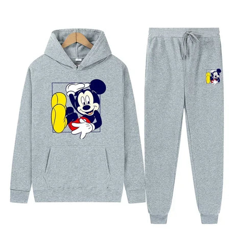 New Disney Mickey Fashion Sports Suit Printed Hoodie + Trousers 2 Pieces Set Spring And Autumn Animation Men And Women Suit